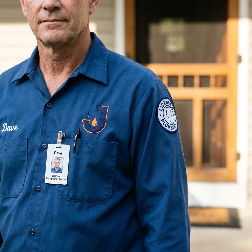Licensed plumber showing ID badge in Corvallis, OR
