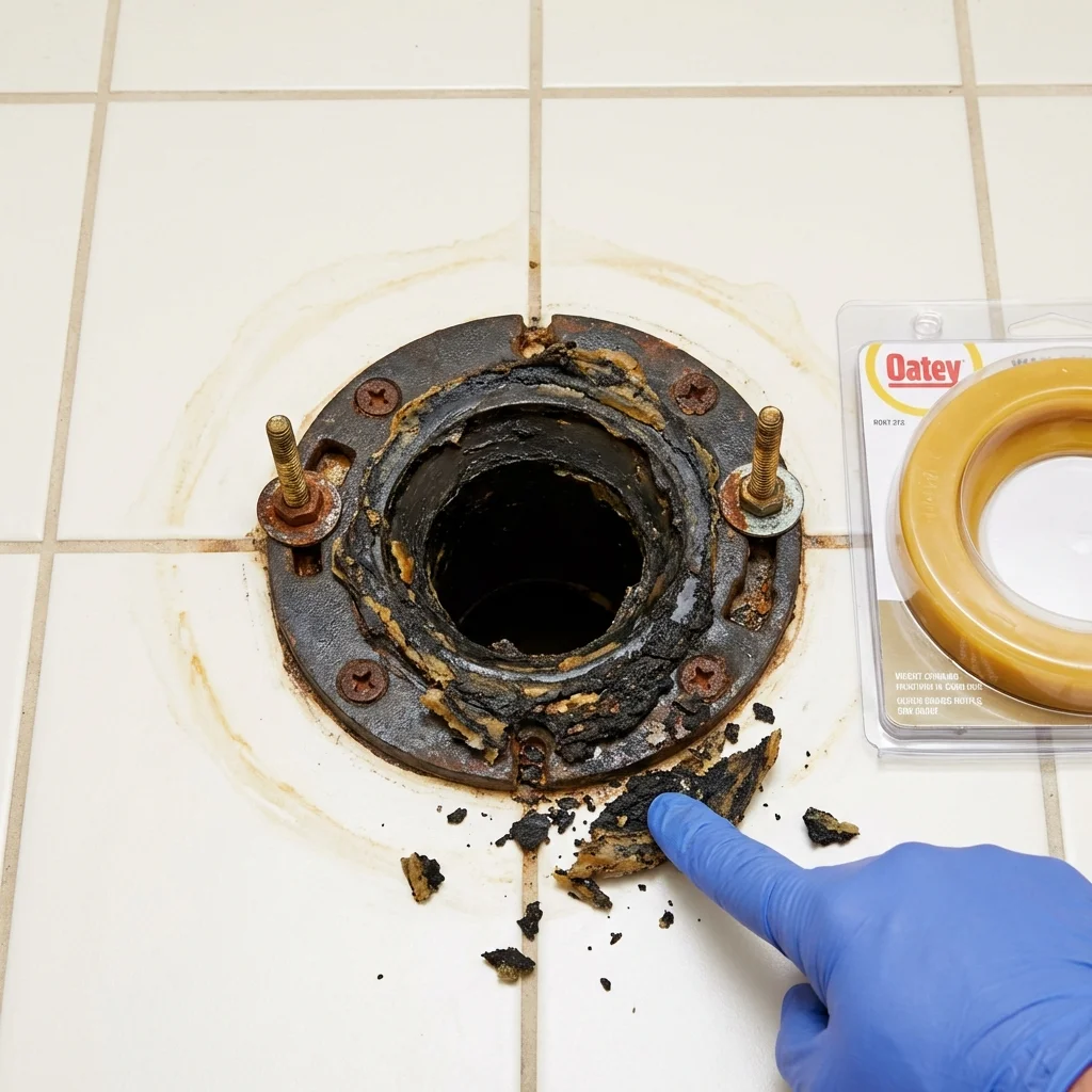 Failed wax ring showing water seepage at the base of a toilet in a Corvallis, OR home